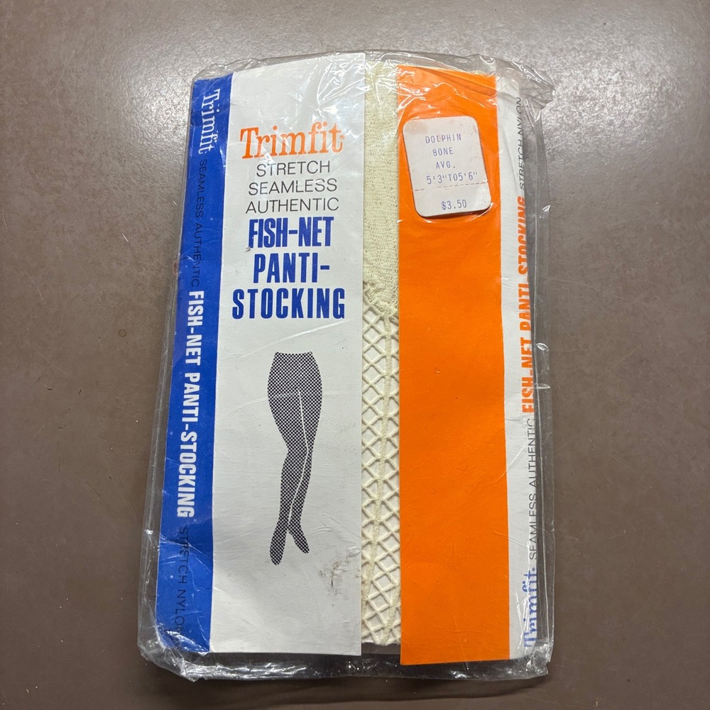 Vintage Trimfit fishnet pantyhose fish-net panti-stocking NOS Dolphin Bone color